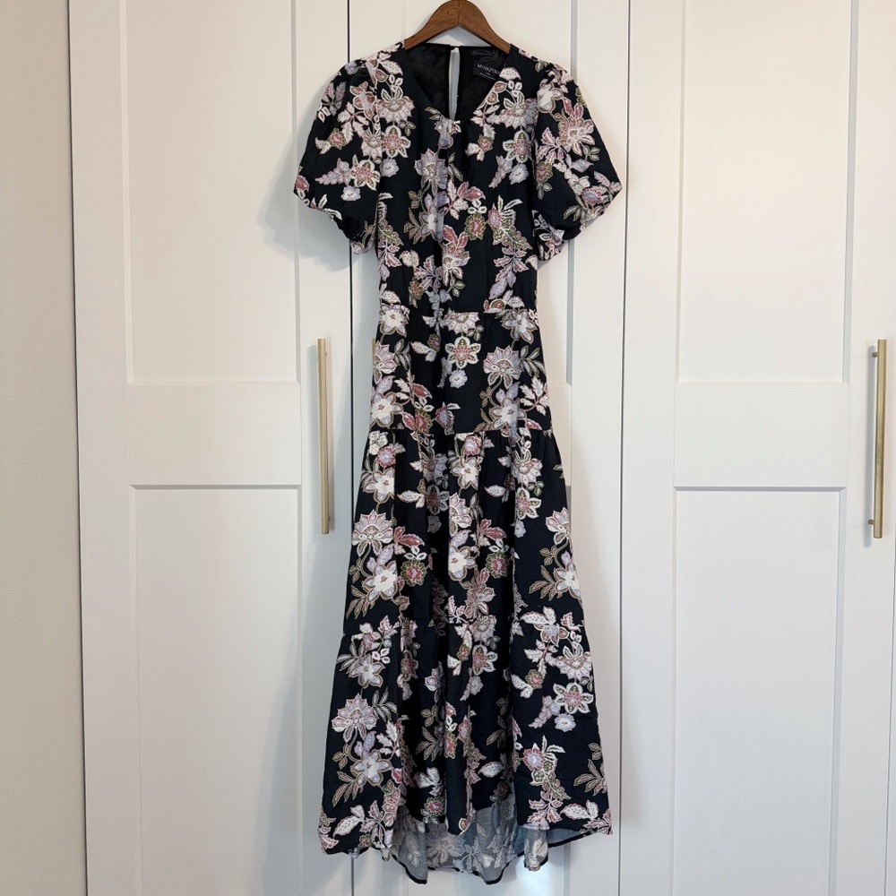 NWT! MINKPINK Women’s LARGE Willow Midi Dress in Black Floral Puff Sleeve - Picture 4 of 10